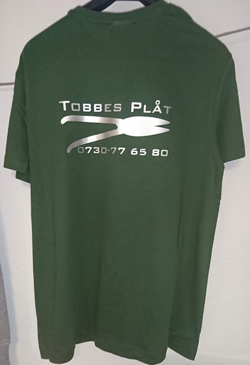 T-shirt med tryck Tobbes Plåt, tryckt av Andys Service, Dals Långed