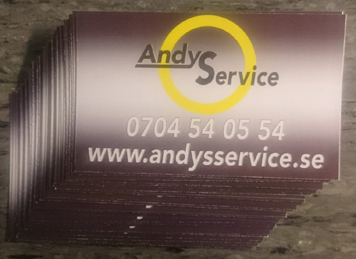 Visitkort Andys Service, tryckt av Andys Service, Dals Långed