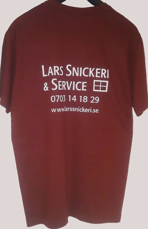 T-shirt med tryck Lars Snickeri & Service, tryckt av Andys Service, Dals Lnged
