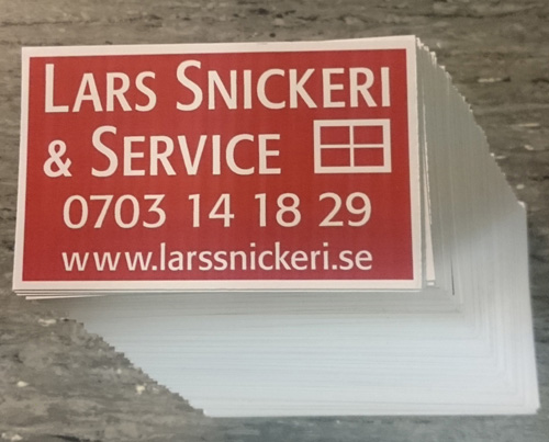Visitkort Lars Snickeri & Service, tryckt av Andys Service, Dals Lnged